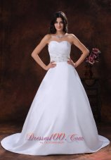 Satin Sweetheart Beaded Brush Train Wedding Dress