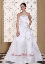 Court Train Embroidery Satin Beading Wedding Dress