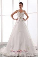 Spaghetti Straps Court Train Beaded Wedding Dress