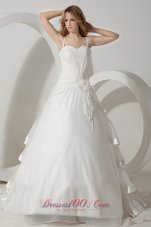 Organza Hand Made Flowers Brush Straps Wedding Dress