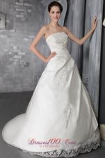 Lace Court Train Beading Strapless Wedding Dress