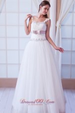 Beading Tulle Belt Colored Wedding Dress With Straps