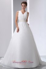 V Neck Beading Ruched Court Wedding Bridal Dresses