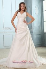 Custom Size Ruch V Neck Appliques Wedding Dress