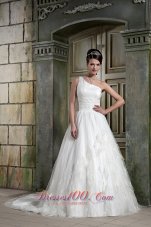 Feather One Shoulder Court Train Wedding Dresses