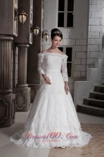 Off The Shoulder Appliques Brush Sleeves Wedding Dress