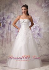 Strapless Beading Tulle Beach Wedding Dress A Line