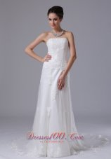 Column Lace Court Train Wedding Bridal Gowns