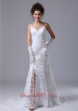 Spaghetti Straps Column Lace Garden Wedding Dress