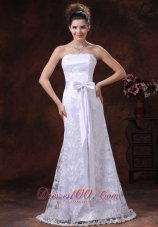 Lace Sash Column Strapless Bridal Wedding Dress