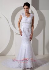 Mermaid Court Train Lace Beads Wedding Dress