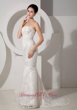 Strapless Mermaid Lace Beaded Court Wedding Dress