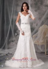 Organza V Neck Appliques Sash Wedding Dress