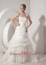 Appliques Chapel Train Organza Bridal Wedding Dress