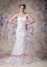 Appliques Mermaid Court Wedding Dress Strapless