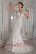 Beaded V Neck Mermaid Lace Wedding Dress For Brides