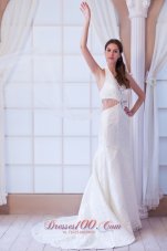 Watteau Train Halter Wedding Dress Beaded