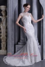 High Neck Mermaid Beaded Brush Bridal Dress