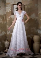 Princess Wedding Dress With V Neck Brush Train