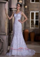 V Neck Mermaid Lace Court Wedding Dress Bridal