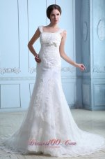 Square Court Train Mermaid Wedding Dress Satin