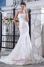 Tulle Sashed Mermaid Wedidng Dress Court Train