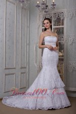 Mermaid Strapless Court Lace Wedding Dress Taffeta
