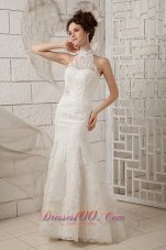 Lace High Neck Mermaid Brush Wedding Dress Appliques