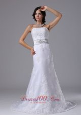 Beaded Lace Wedding Bridal Dress Colored Sash