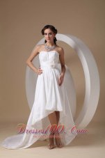 High Low Ruched Flower Taffeta Wedding Bridal Gown