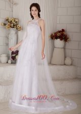 Organza High Neck Beaded Brush Muslim Wedding Dress