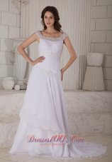 Embroidery Scoop Chiffon Wedding Dress Court Train