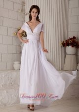 V Neck Beaded Chiffon Brush Beach Wedding Dress