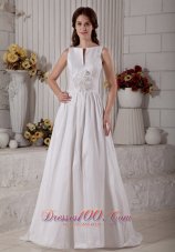 Taffeta Bateau Wedding Dress With Hand Made Flower