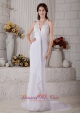 Lace V Neck Mermaid Beaded Wedding Dress Chiffon