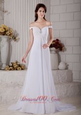 Off The Shoulder Beaded Train Wedding Gown Dresses