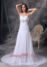 Appliques Ruched Beach Chiffon Court Wedding Dress