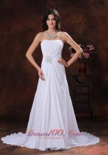 Chiffon Beaded Sweetheart Wedding Dress Brush Train