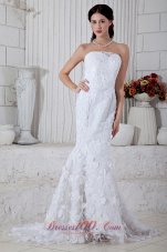 Mermaid Brush Train Flowers Wedding Dress Strapless