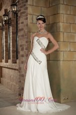 Column Sweetheart Ruched Train Wedding Gowns