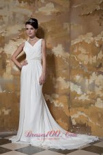 Column Affordable Court Train Beaded Wedding Dress