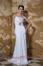 Column New Ruched Wedding Dress Chiffon Beaded