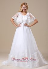 Custom Wedding Dress Short Sleeves Brush Train