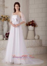 StraplessBrush Train Tulle Bow Wedding Dress