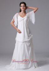 Sassy Scoop Short Sleeves Wedding Dress Ruches