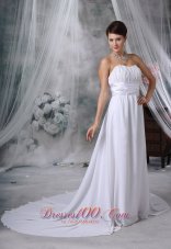 Ruched Court Train Strapless Chiffon Wedding Dress