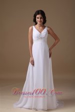 Dapper Empire V-neck Chiffon Beaded Wedding Dress