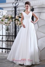 Unique A-line V-neck Wedding Dress Chiffon Ruch Appliques