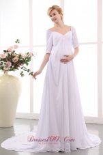 Unique Empire V-neck Wedding Dress Court Train Chiffon