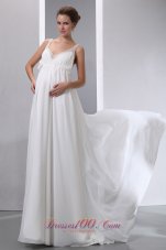 A-line V-neck Maternity Wedding Dress Chiffon Beading